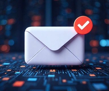 A stylized illustration of a message icon with a checkmark, symbolizing successful communication.